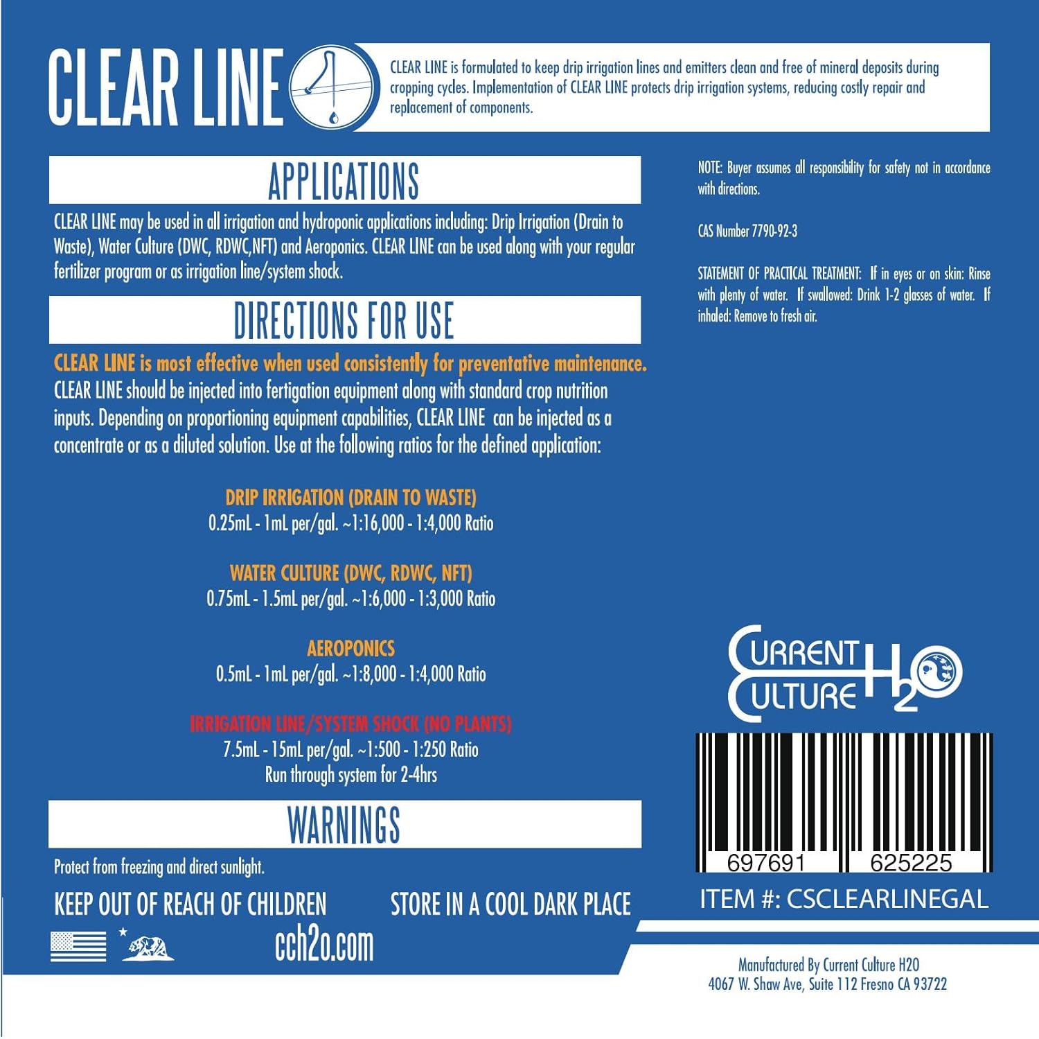 Clear Line 5X - Most Cost Effective HOCl | Non Toxic Plant-Safe Descaler for Hydroponic Systems | Reduces Mineral Buildup | Increases ORP - Gallon Size