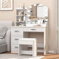 Vabches Makeup Vanity Desk with Mirror and Lights & Power Outl,White Dressing Table 3 Lighting Colors, 4 Drawers, Makeup Vanity Set for Bedroom