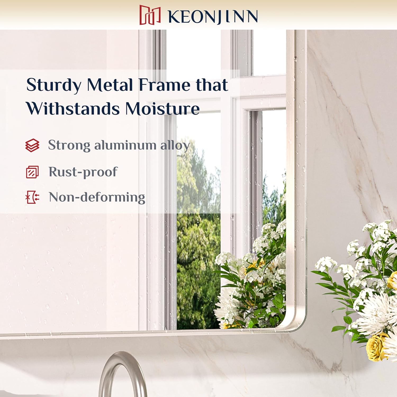 Keonjinn 48 x 36 Brushed Nickel Bathroom Vanity Mirror, Large Rounded Rectangle Bathroom Mirrors for over Sink, Metal Framed Silver Mirror for Wall, Shatterproof HD Tempered Glass(Horizontal/Vertical)