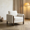 GDFStudio Teddy Fabric Accent Chair with Curved Armrests, Upholstered Single Sofa Chair with Walnut Wood Legs & Back Pillow, Comfy Reading Chair for Living Room Bedroom, White