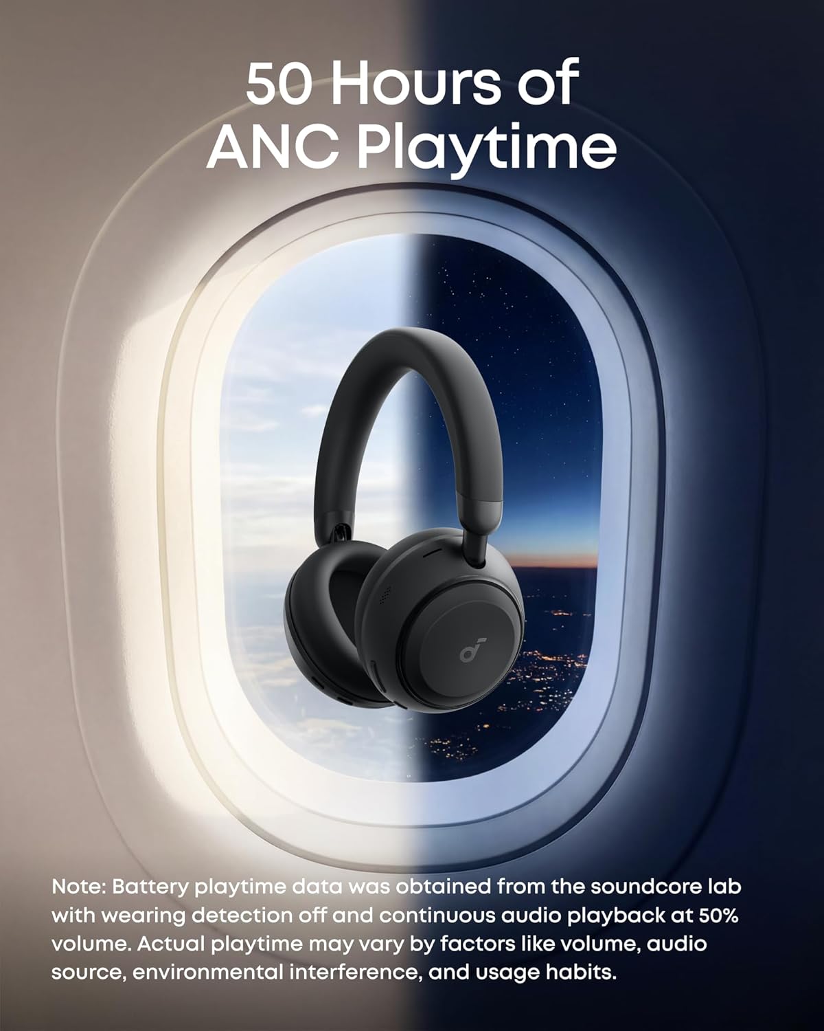 Soundcore Space 2 by Anker, Active Noise Cancelling Headphones, Comfortable Fit, 50H Playtime, LDAC Hi-Res Wireless Audio, Dual Connection, Clear Calls, Bluetooth 6.1, Nap Mode, Wearing Detection