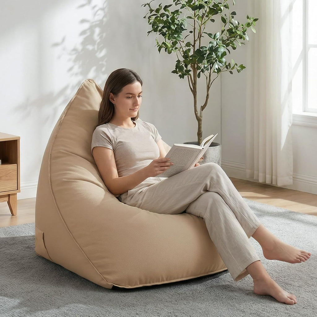 Deep Seating Bean Bag Chair for Adults, Memory Foam with Back Support Panel & Waterproof Fabric, Retains Shape for Yacht, Dock, Patio & Indoor Use, Khaki
