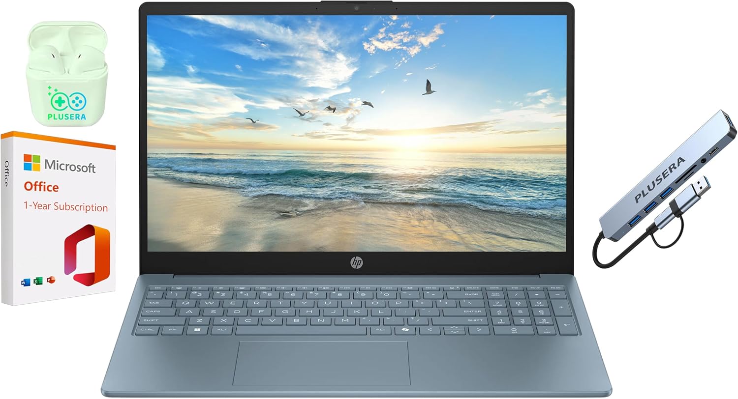 HP 15.6" Business Laptop with 1-Year Microsoft Office 365 with Copliot AI, Quad-Cores Intel Processor, Windows 11, (Moonlight Blue, 16GB RAM)