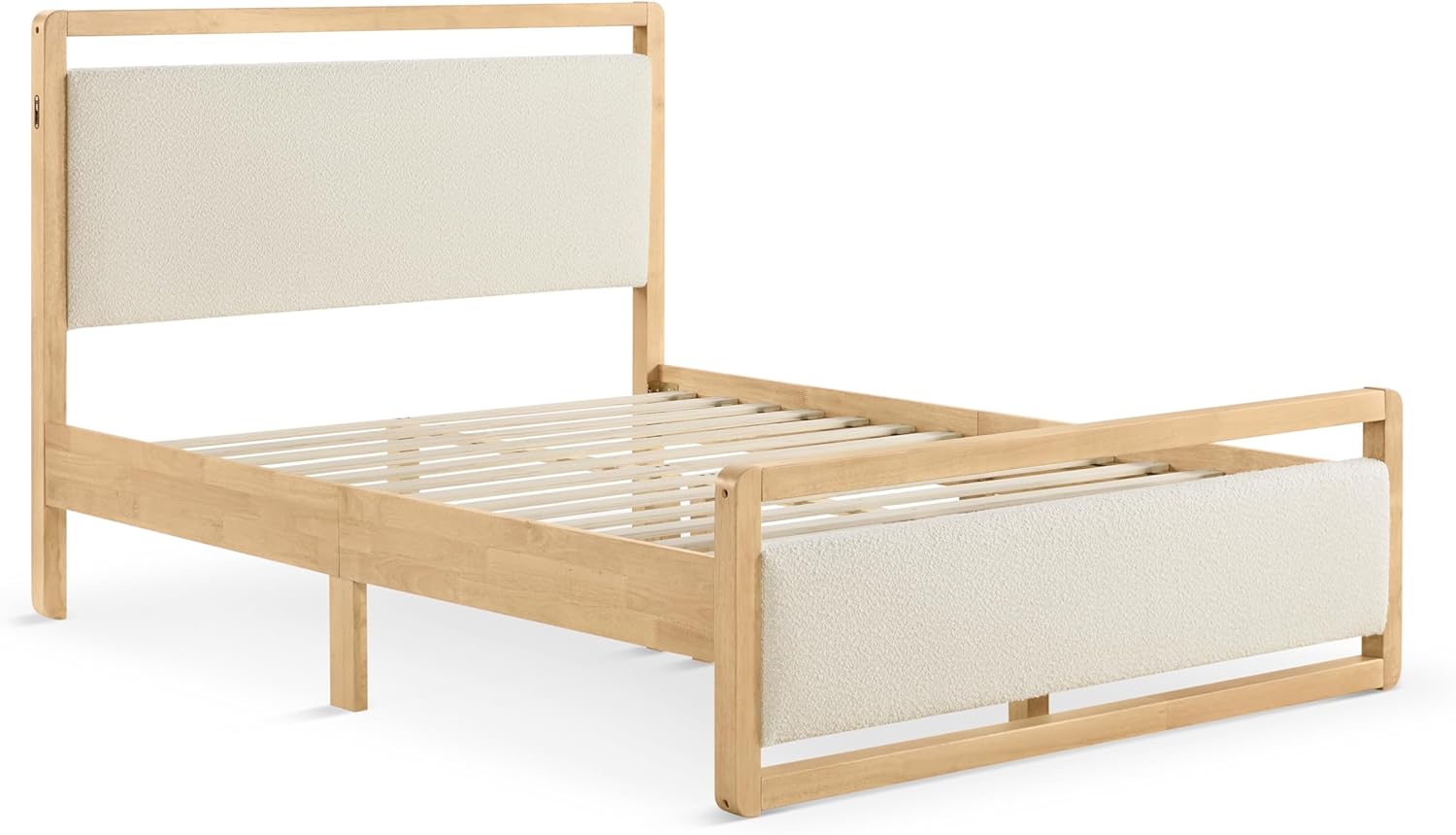 KISLOT 3 Pieces Bedroom Set, Wood Bed Frame with Upholstered Headboard & 2 Nightstands with Storage, Wooden Platform Mattress Foundation Farmhouse Bedroom Furniture Set