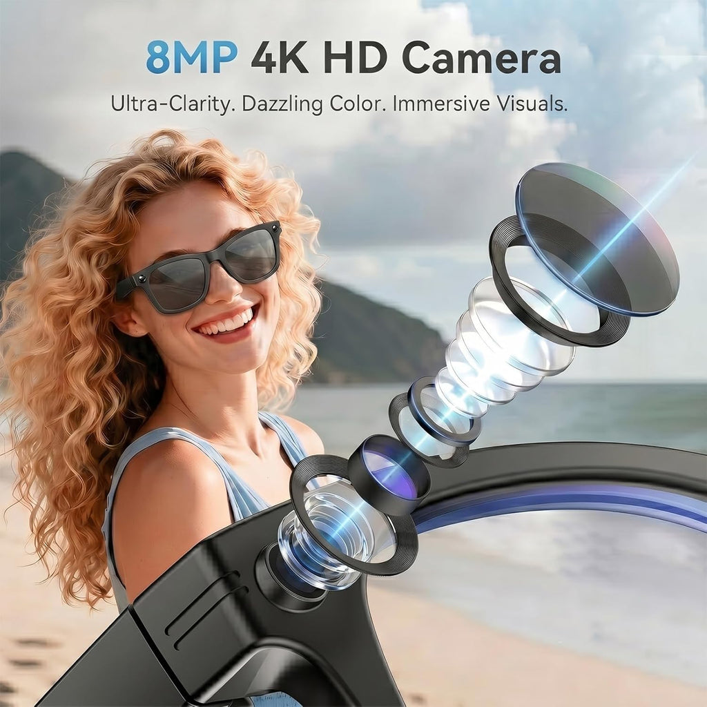 2026 AI Smart Glasses with Camera and Bluetooth,8MP 4K Camera Glasses,Supports AI Voice Control/Photo/Video/Audio Recording,Glasses with 133 Translation,Sunglasses Lenses+Photochromic for Men & Women