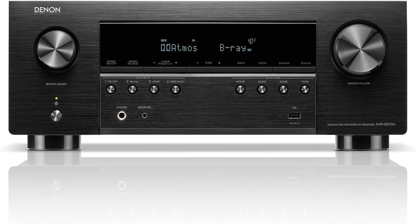 Denon AVR-S970H 8K Ultra HD 7.2 Channel (90W X 7) AV Home Audio Receiver, Built for Gaming, Music Streaming, 3D Audio & Video, Alexa + HEOS, Black, Bluetooth Amplifier