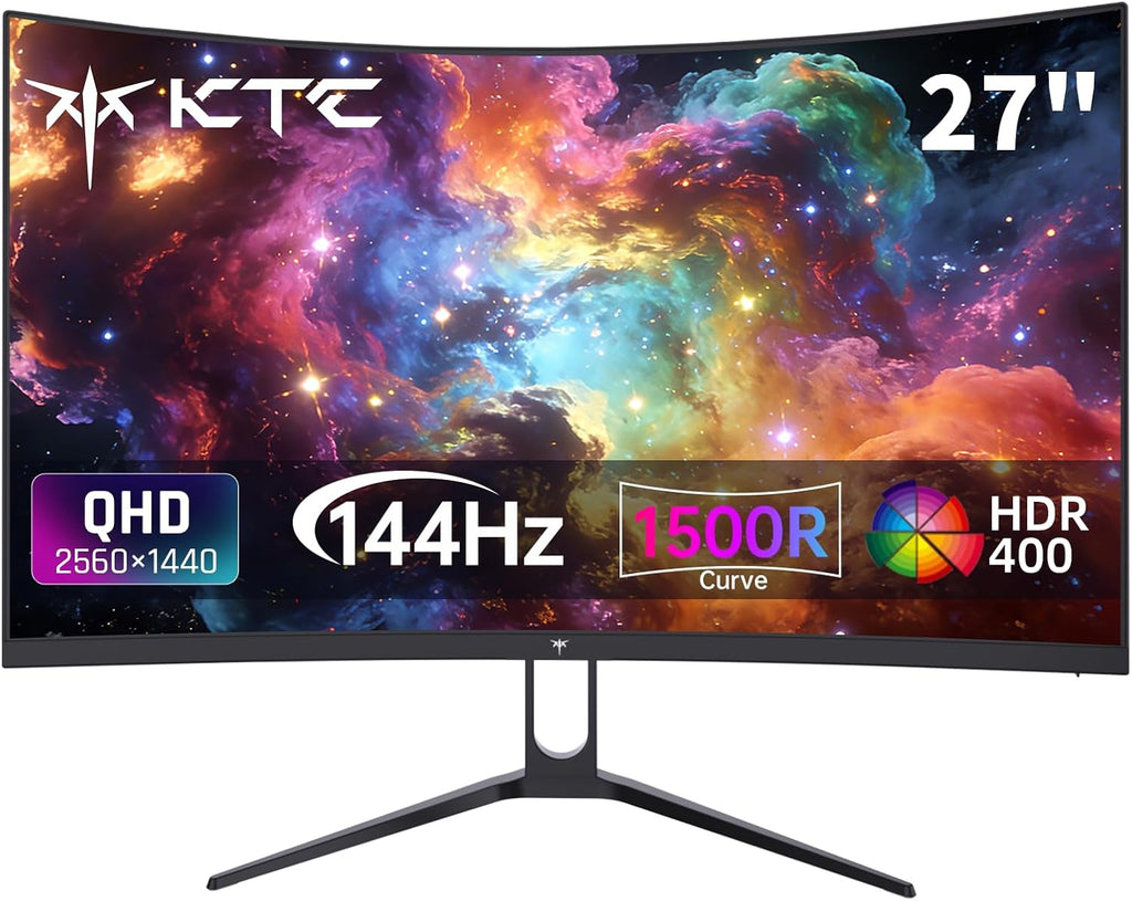 KTC H27S5C 27" Curved Gaming Monitor, 1440P QHD 144Hz 120Hz Monitor, 1500R HVA Panel, HDR400, Adaptive Sync, 400nits, HDMI 2.0 x2, DP 1.4, VESA 100x100 PC Monitor