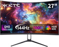 KTC H27S5C 27" Curved Gaming Monitor, 1440P QHD 144Hz 120Hz Monitor, 1500R HVA Panel, HDR400, Adaptive Sync, 400nits, HDMI 2.0 x2, DP 1.4, VESA 100x100 PC Monitor