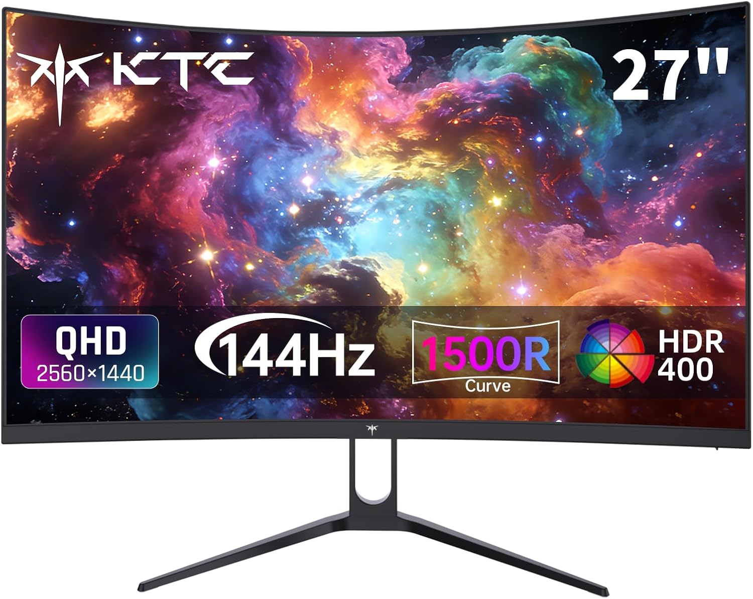 KTC H27S5C 27" Curved Gaming Monitor, 1440P QHD 144Hz 120Hz Monitor, 1500R HVA Panel, HDR400, Adaptive Sync, 400nits, HDMI 2.0 x2, DP 1.4, VESA 100x100 PC Monitor