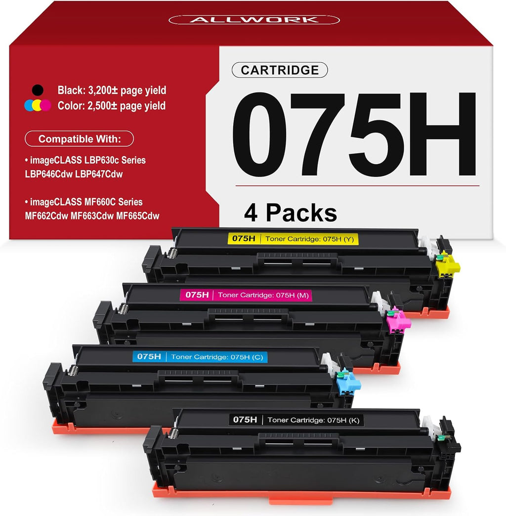 075H 075 High Capacity Toner Compatible Replacement for Canon 075H Toner Cartridge Set Works for Canon Color imageCLASS LBP646Cdw LBP647Cdw MF665Cdw MF663Cdw MF662Cdw LBP640 MF660 Printer Ink, 4-Pack
