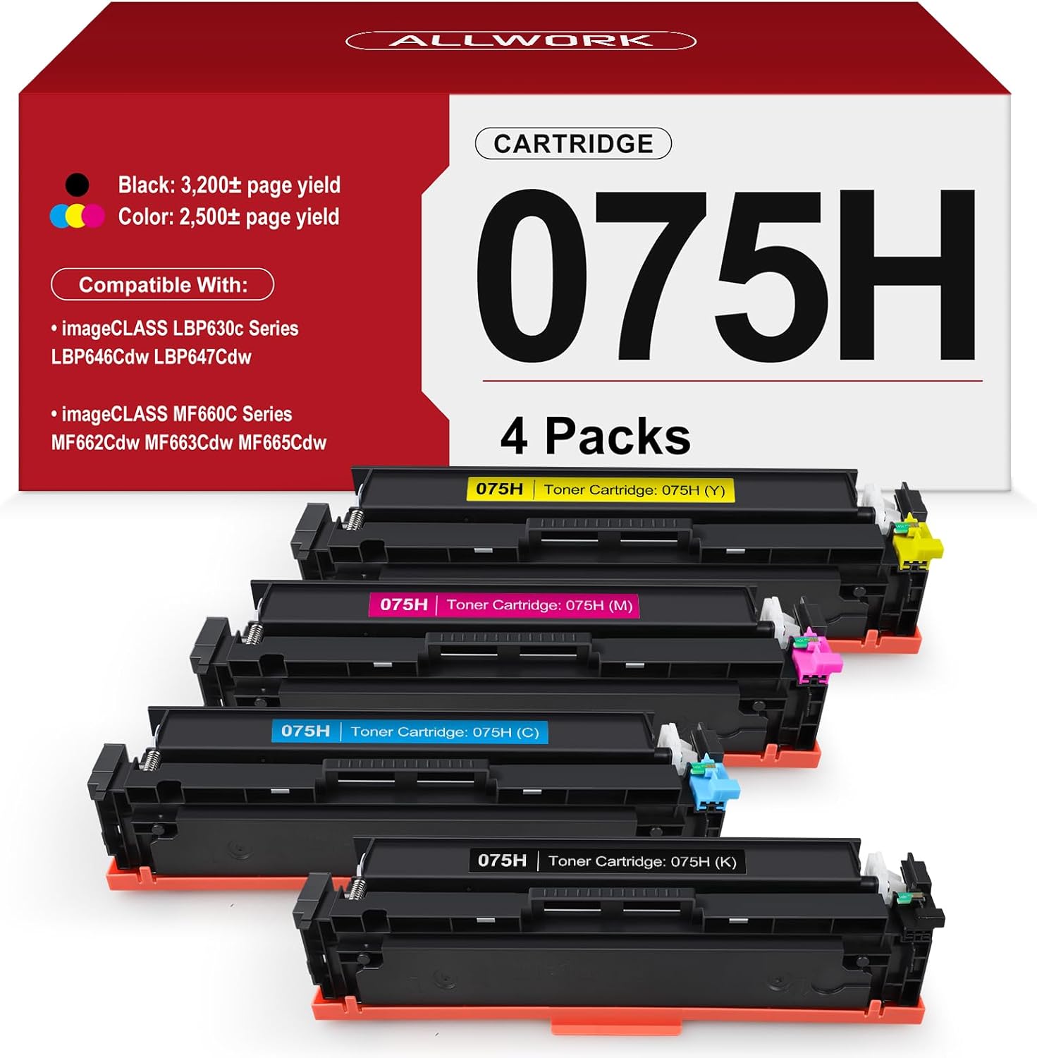 075H 075 High Capacity Toner Compatible Replacement for Canon 075H Toner Cartridge Set Works for Canon Color imageCLASS LBP646Cdw LBP647Cdw MF665Cdw MF663Cdw MF662Cdw LBP640 MF660 Printer Ink, 4-Pack