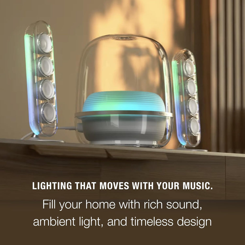 Harman Kardon SoundSticks 5 2.1-Channel Bluetooth Speaker with HDMI - White - 3-Way Speaker Design with Multicolor Light Show - Music Streaming & Auracast Multi-Speaker Connection