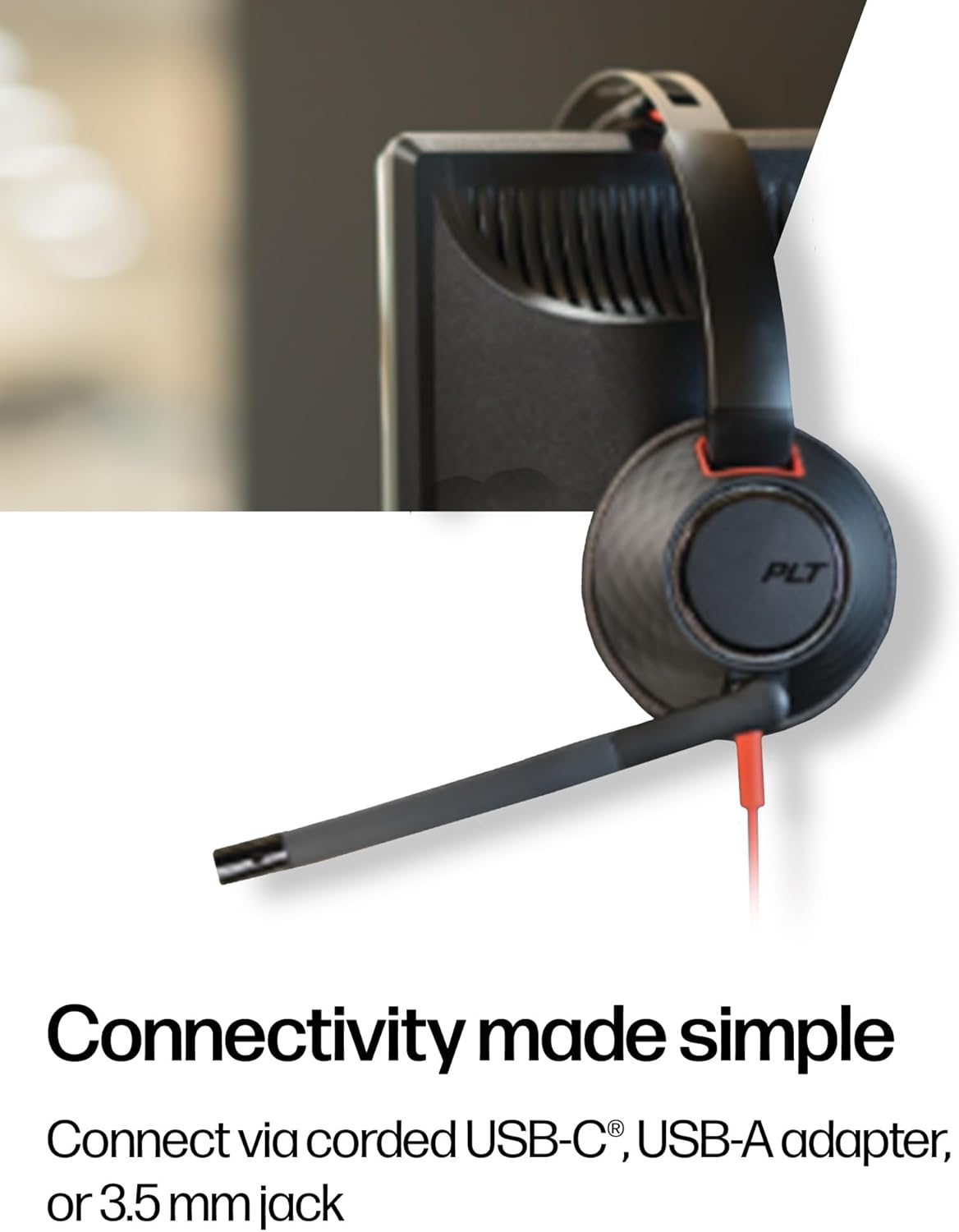 Poly Blackwire 5220 Wired Headset - Flexible Boom Mic - Noise Cancelling Headphones with Mic - USB-C, USB-A, 3.5mm - Ergonomic Over-Ear Design - Works with Microsoft Teams, Zoom - Work from Home
