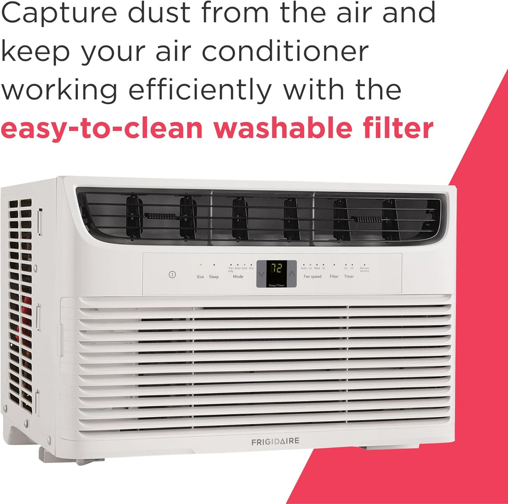 Frigidaire 6,000 BTU Window Air Conditioner with Remote Control, Cools Up to 250 Sq. Ft., Quiet Operation, Eco Mode, 3 Fan Speeds, Auto Restart, White