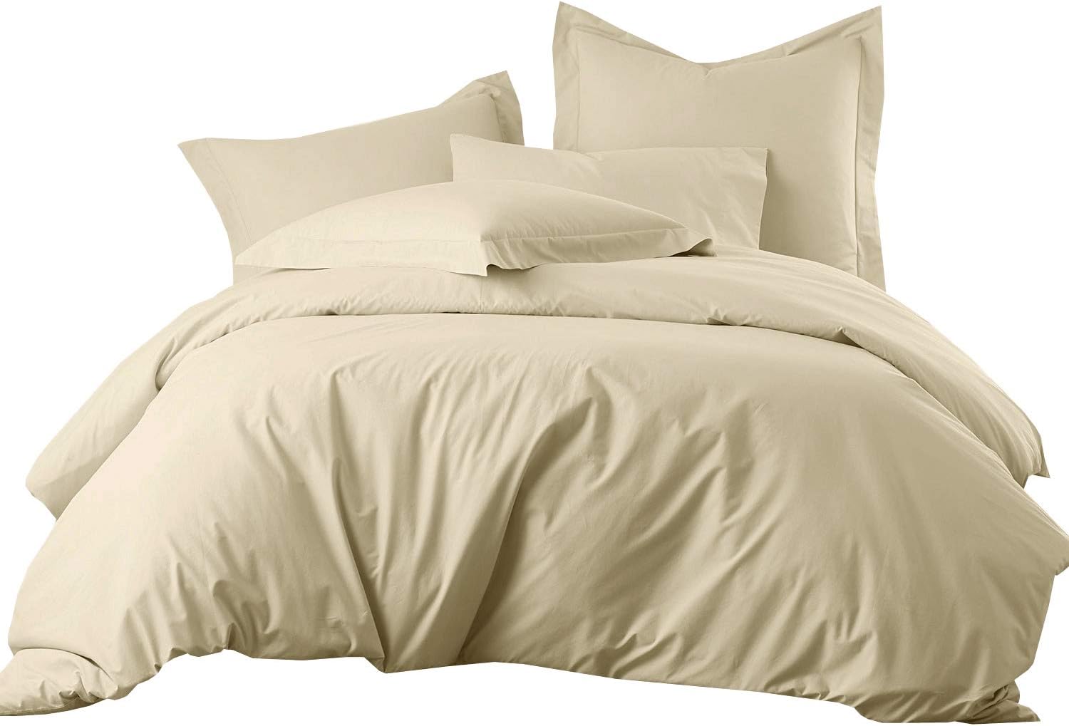 sheetsnthings Solid 300-Thread-Count, 100-Percent Cotton 7PC Full Bedding Set-Duvet Cover and Shams with Bed Sheets, Beige