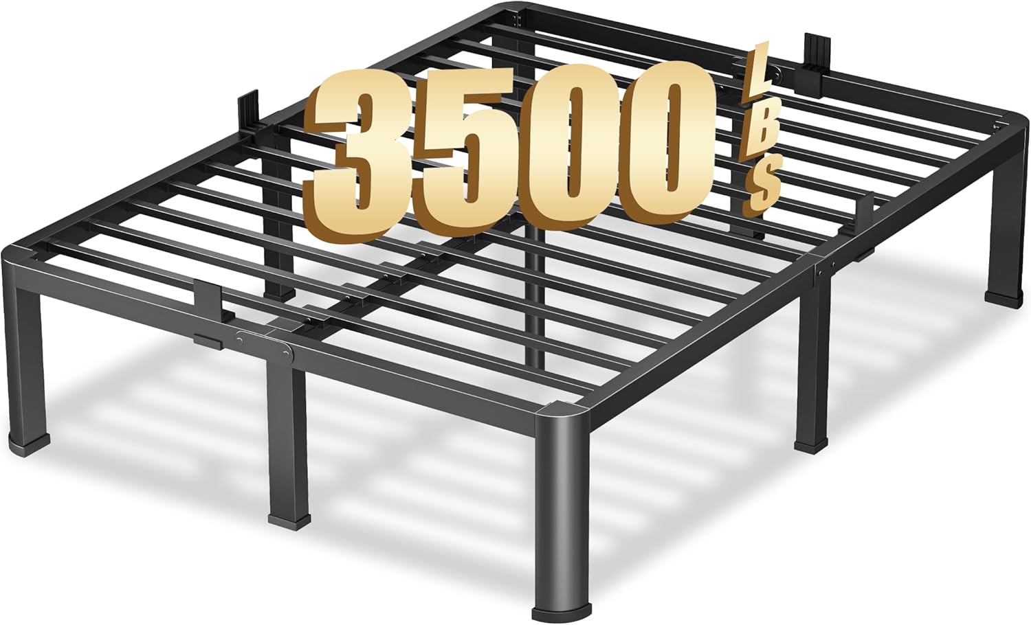 VIPSHOW 14 Inch Queen Heavy Duty 3500 lbs Bed Frame with Round-Corner Legs & Anti-Squeak Design – Quick Assembly Metal Platform, No Box Spring Needed