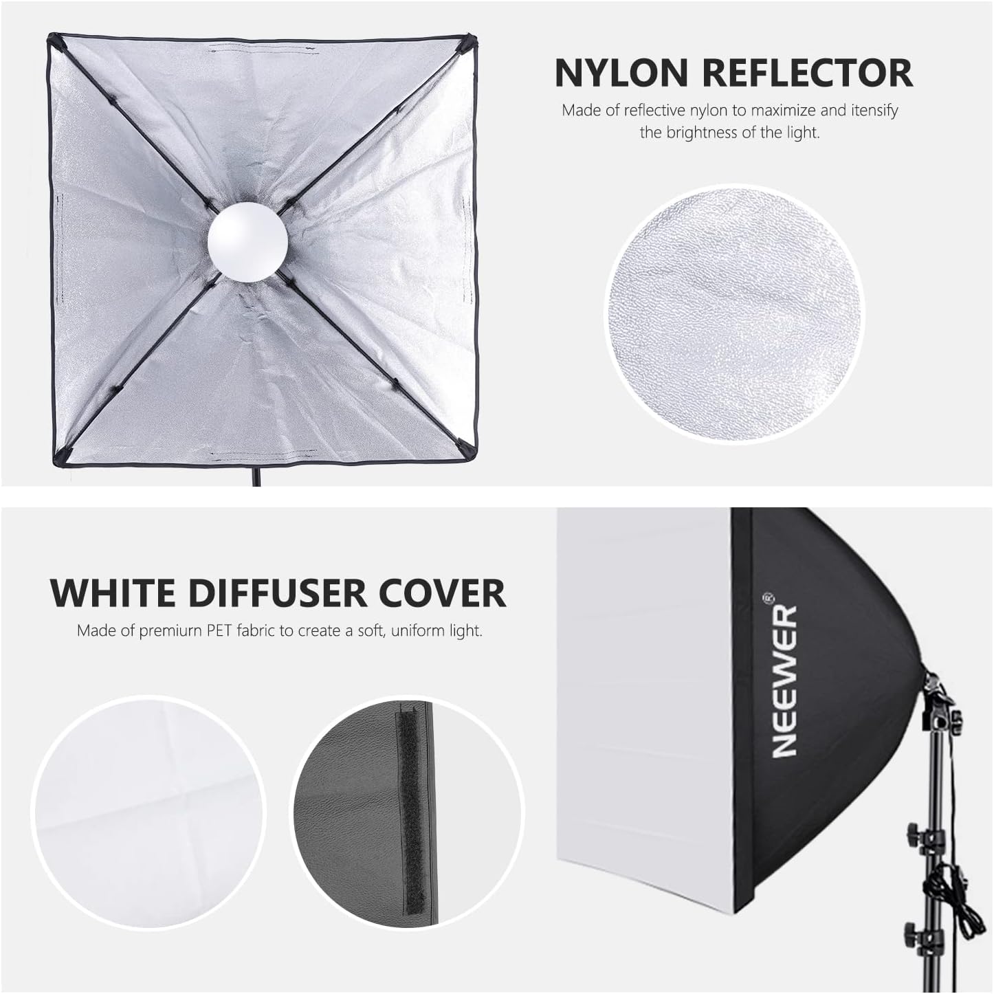 NEEWER 700W Equivalent Softbox Lighting Kit, 2Pack UL Certified 5700K LED Lighting Bulbs, 24x24 inches Softboxes with E26 Socket, Photography Continuous Lighting Kit Photo Studio Equipment