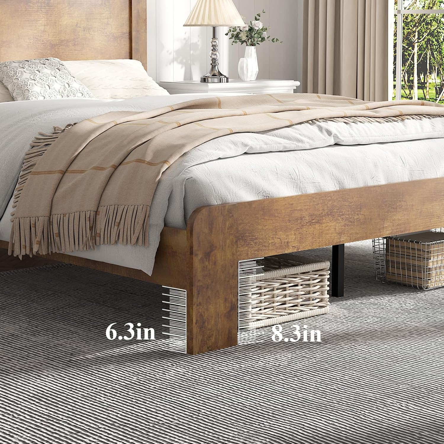 Wooden Bed Frame King Size with Headboard, Farmhouse Platform Bedframe with Wood Slat Support, Sturdy Framework Bed Frame, Easy Assembly (Rustic Brown)