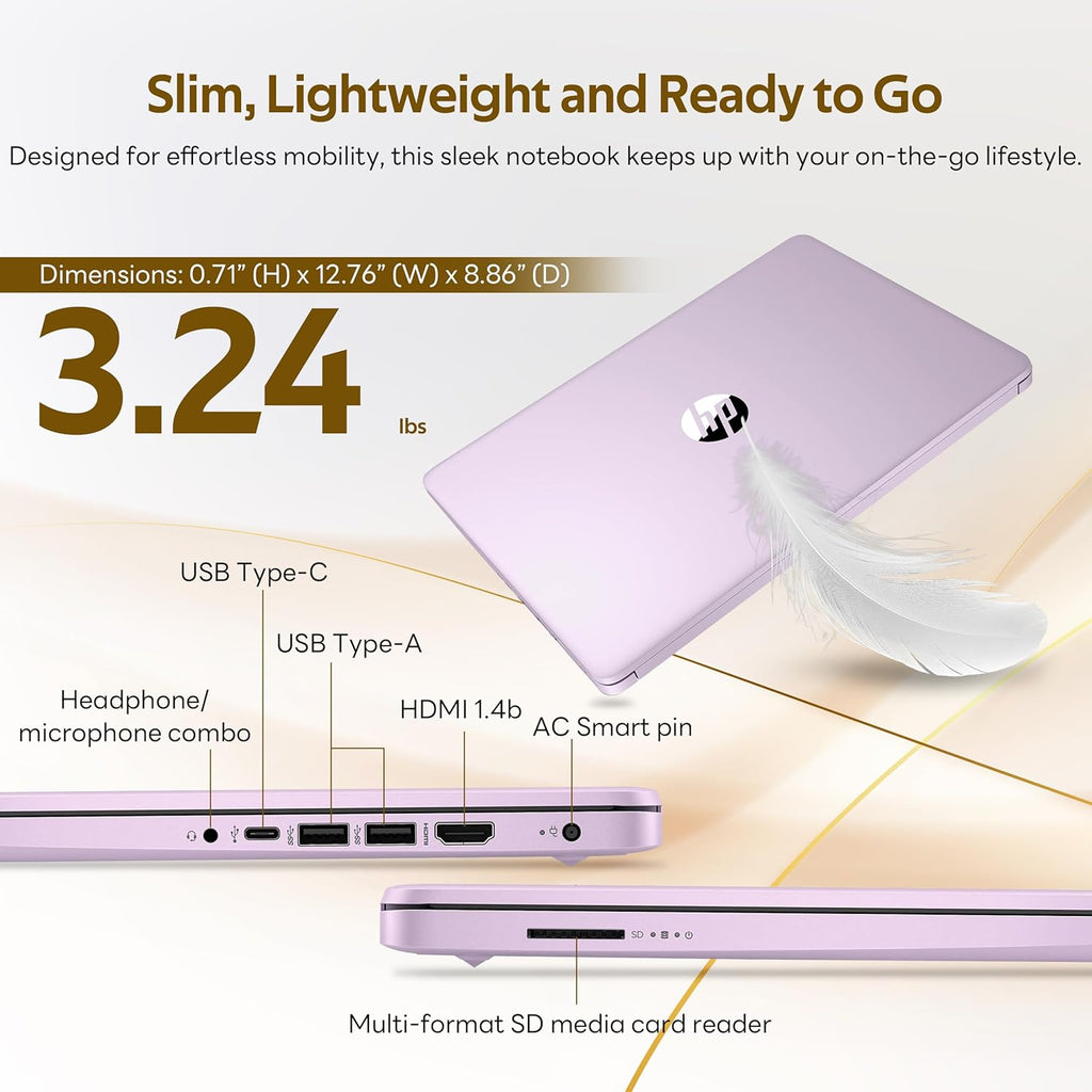 HP Flagship 14" HD Student&Business Laptop with AI Copilot, 13th Gen Intel 4-Core, 4GB RAM, 1.12TB Storage (128GB UFS + 1TB Docking Station), 1 Year Office 365, Wi-Fi 6, Win 11 S, Lavender Purple