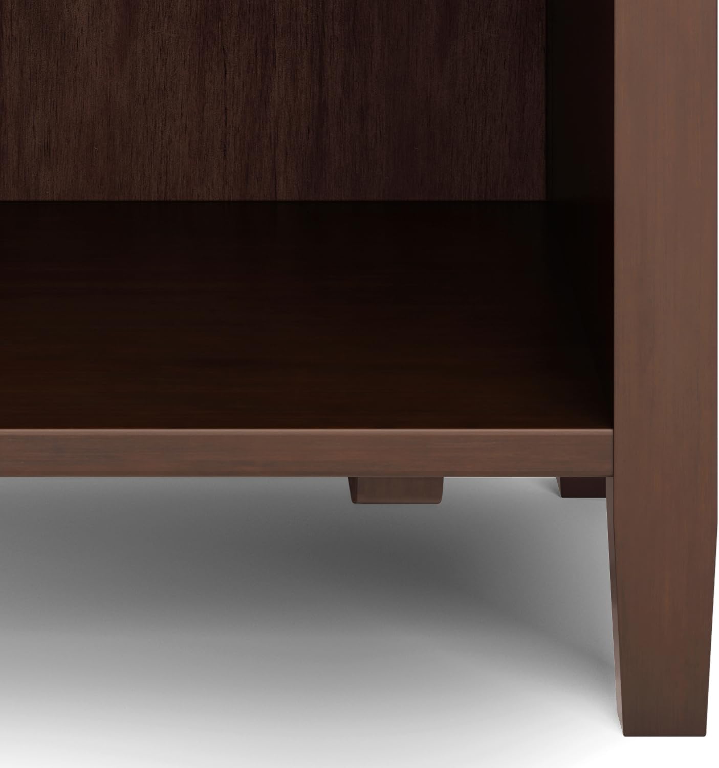 SIMPLIHOME Warm Shaker Bedside Table - 24 inch Wide Solid Wood Nightstand in Russet Brown, Transitional Bedroom Side or End Table with 2 Drawers, Open Shelf Storage and Brushed Nickel Hardware