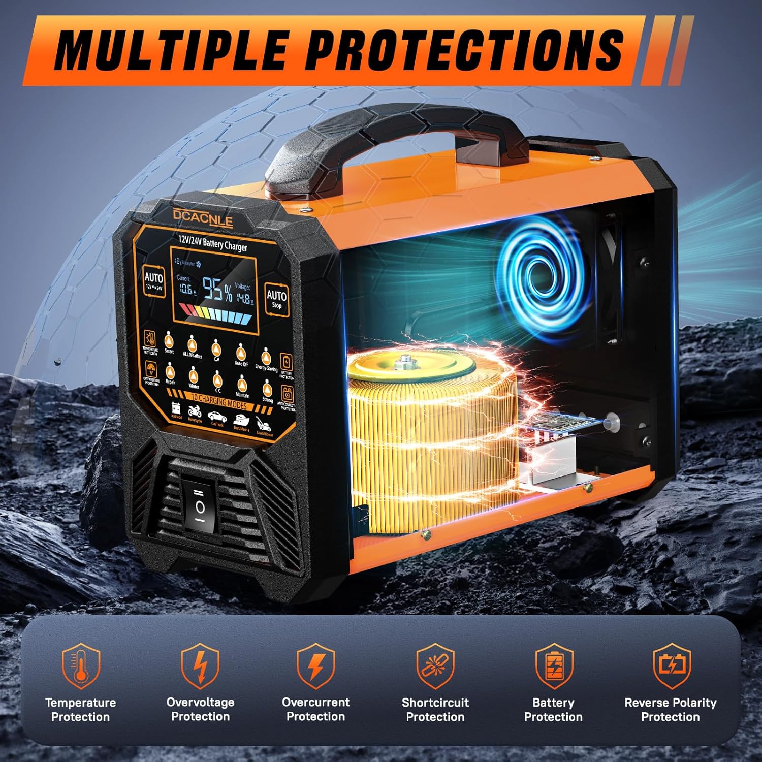 Car Battery Charger Heavy Duty,12V/24V Portable Smart Trickle Charger Battery Maintainer,Maintenance/Winter Mode,for AGM Auto Motorcycle Truck Rv Lawn Mower - for Lead Acid Batteries