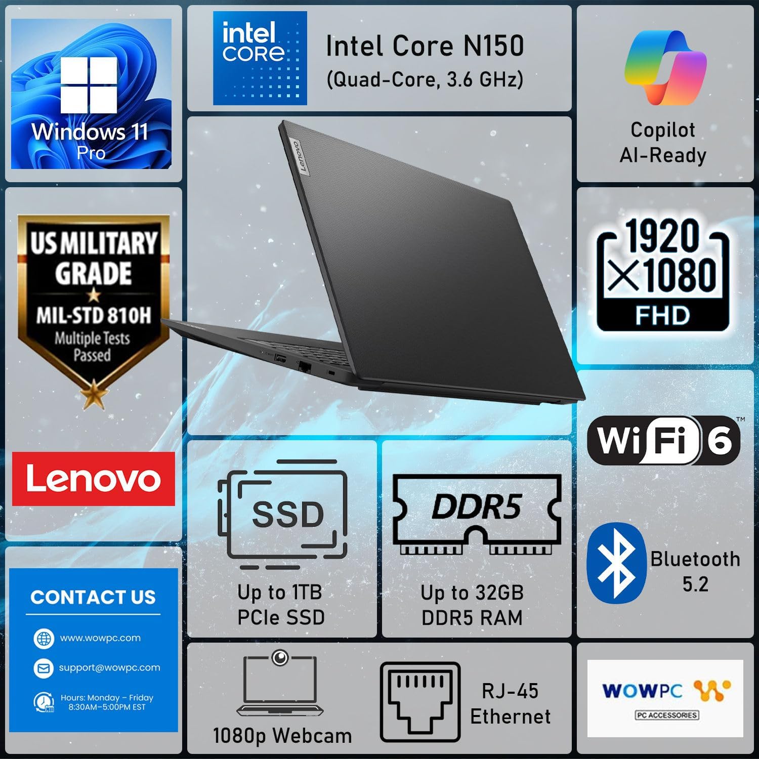Lenovo 2026 New V15 Laptop for Student & Business, Powerful Intel N150 Quad-Core CPU, 15.6 inch FHD, 8GB RAM, 256GB SSD, Ethernet Port RJ-45, Windows 11 Pro, Long Battery Life, No Mouse