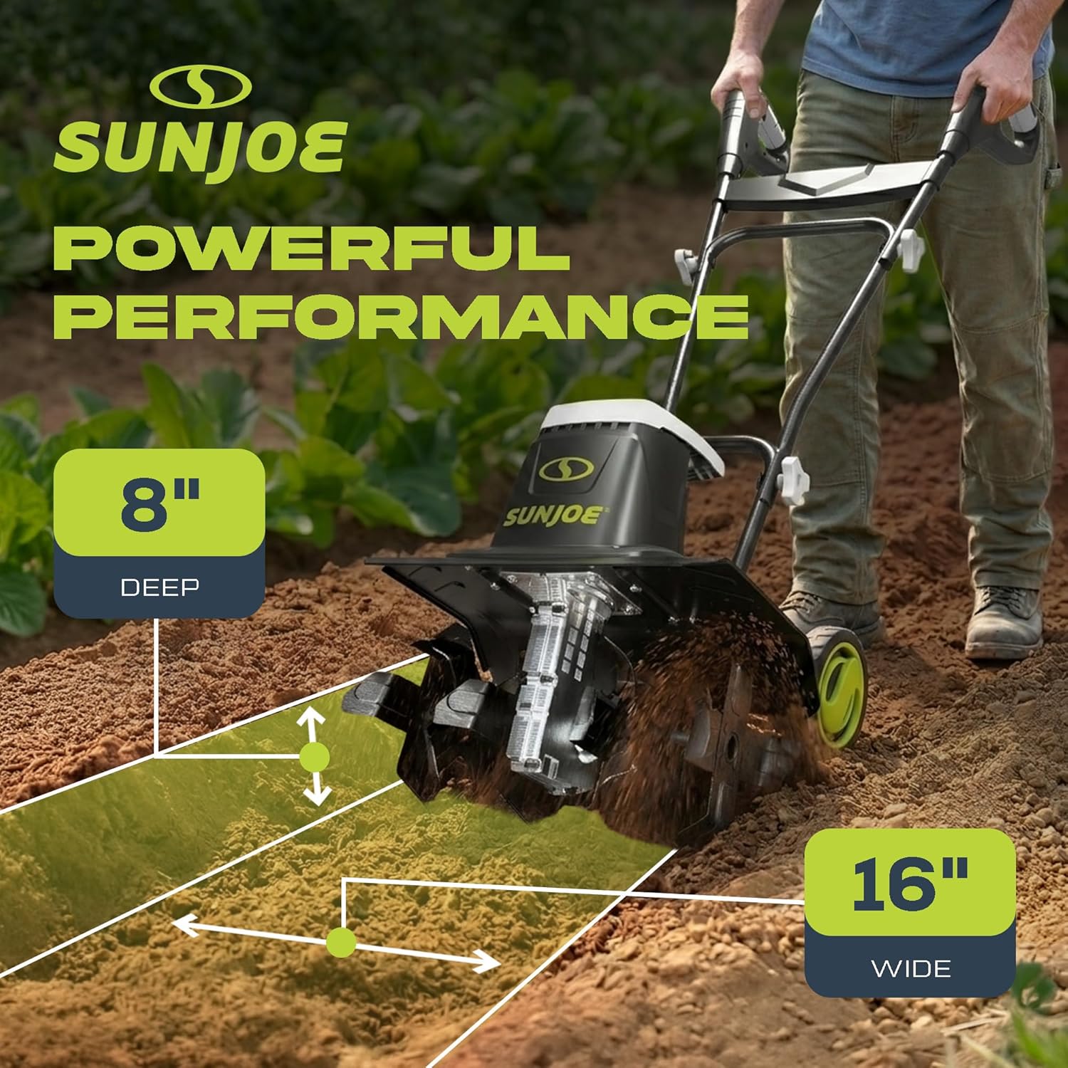 Sun Joe Corded Electric Garden Tiller & Cultivator with Steel Tines, 16 In, 12-Amp Motor - Heavy-Duty Tilling Machine and Power Tools for Lawn, Yard, and Gardening Care, TJ603E