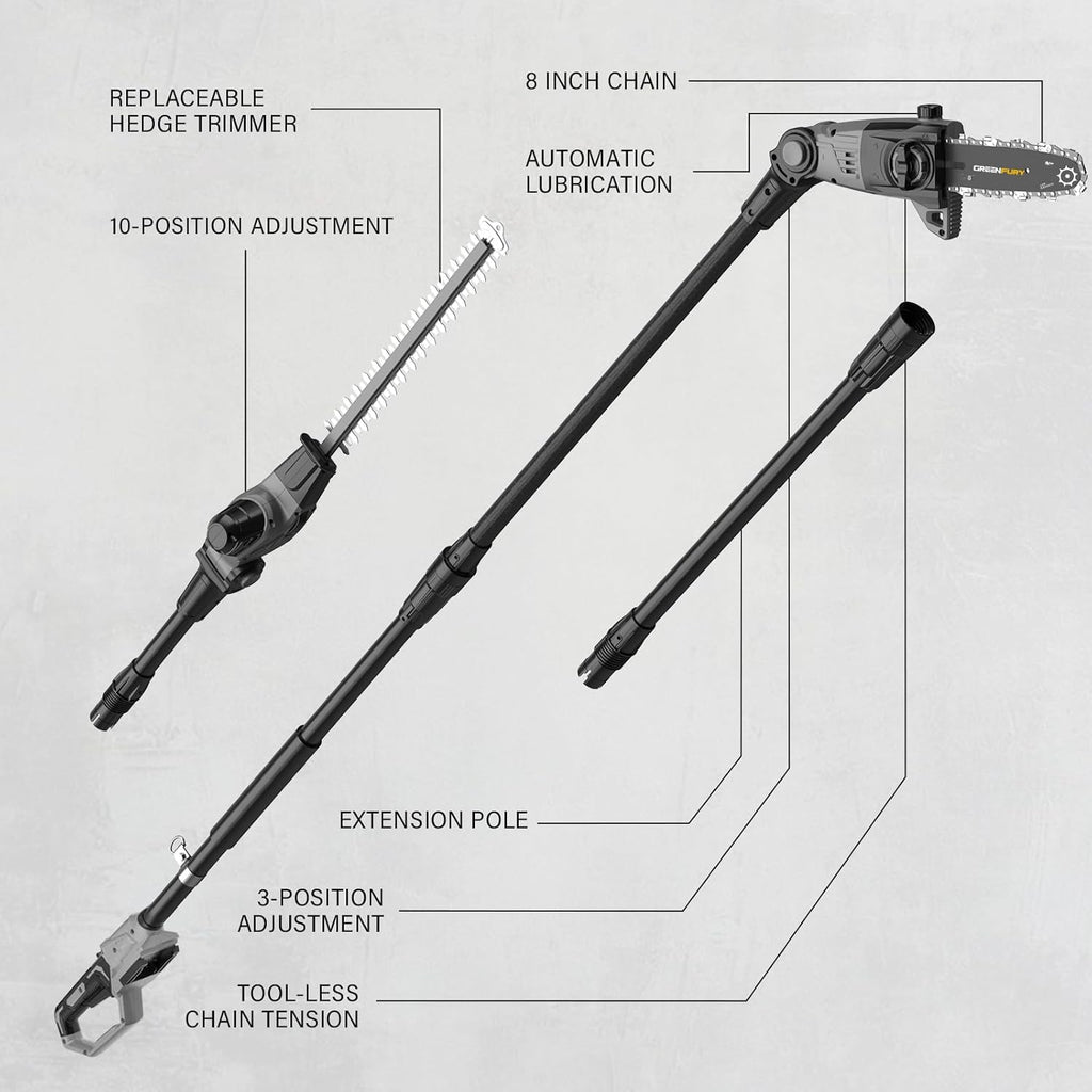 2-in-1 Cordless Pole Saw & Hedge Trimmer Compatible with Dewalt 20V Max Battery, 18" Dual-Action Blade & 8" Pole Saw Attachment, Sectional Extension Pole Up to 16 FT, Tree Trimmer (Tool Only)