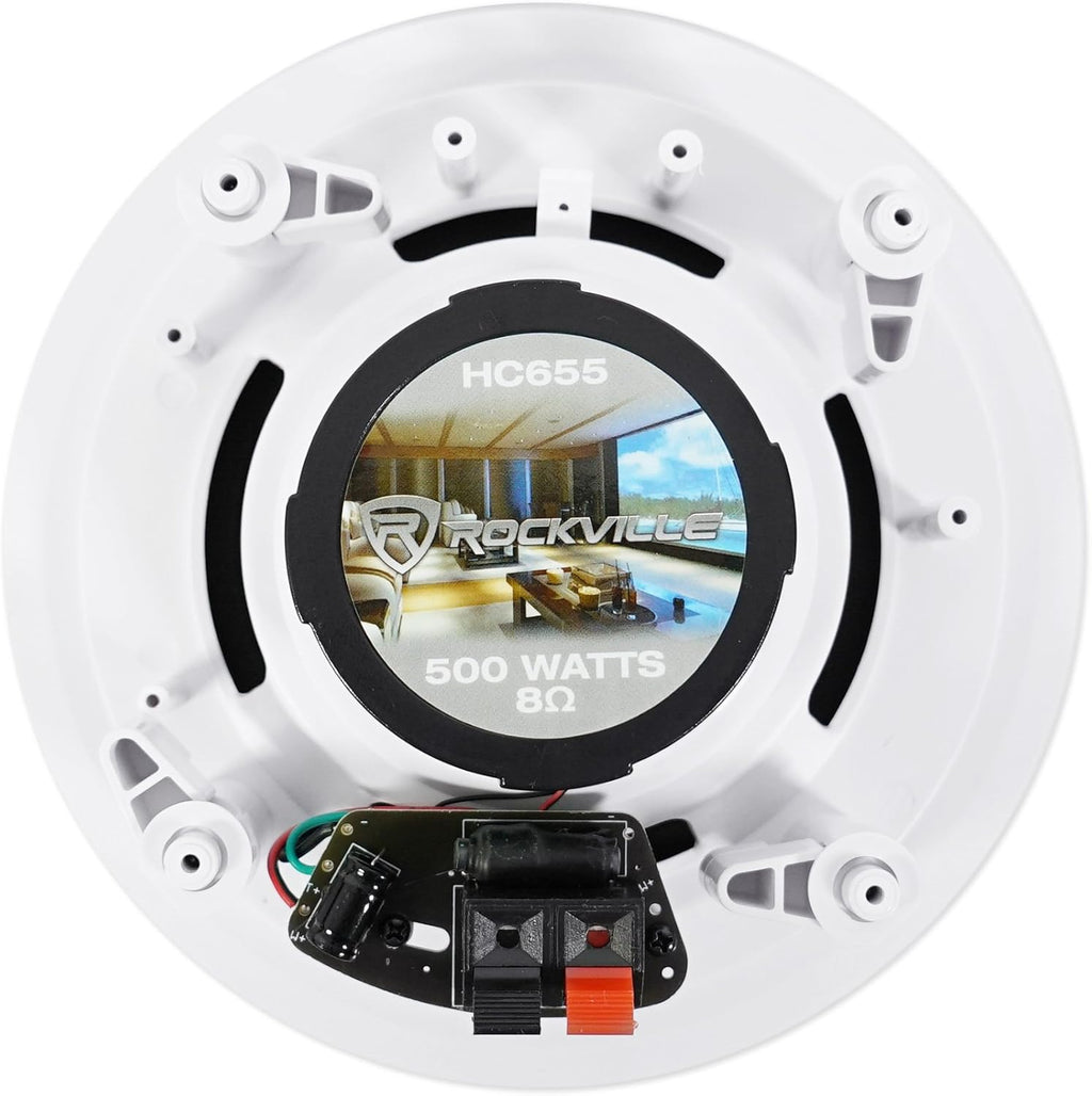 Rockville HC655 6.5 in 500 Watt 2-Way in-Ceiling Home Theater Speakers 8 Ohm, Aim-able Swivel Tweeter, Paintable Grills, Clear Audio, for Home Theater and Multi-Room Audio, 5-Pairs