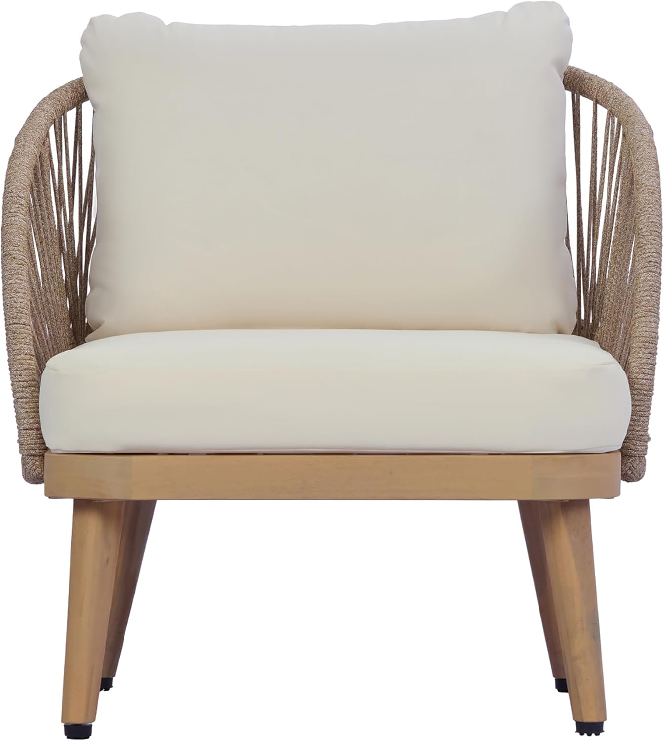 Christopher Knight Home Lydia Boho Patio Furniture Acacia Wood Club Chair, Outdoor Lounge Chair, Modern Tub Accent Chair with Rope Woven and Removable Cushions, Deep & Sturdy Seating, Natural+Beige