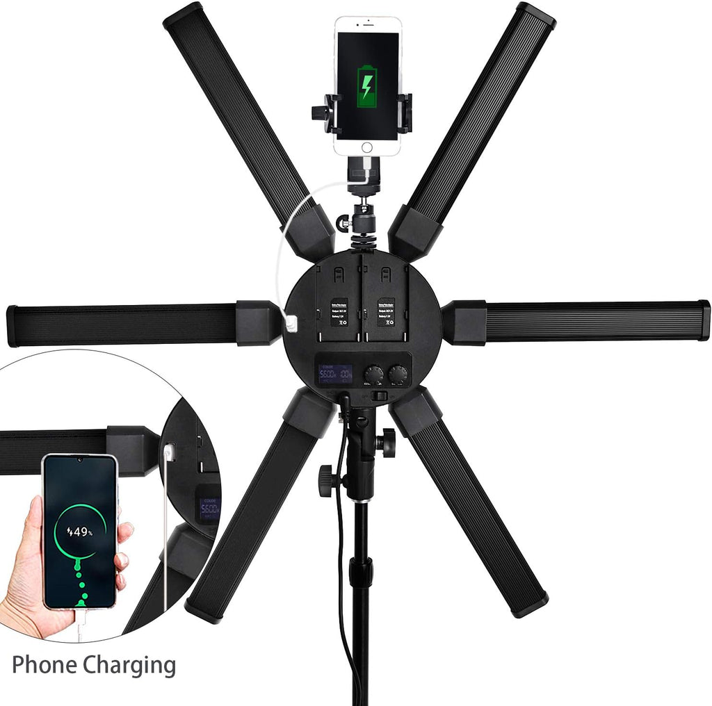 FOSOTO Photographic Lighting Dimmable 3200-5600K 6 Tubes LED Photography Star Light Lamp for Camera Photo Studio Phone Shooting, YouTube Makeup with Tripod Stand