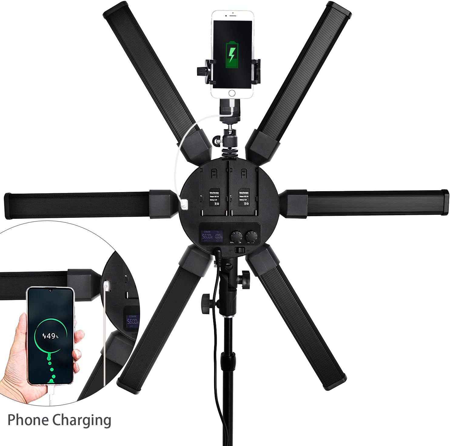 FOSOTO Photographic Lighting Dimmable 3200-5600K 6 Tubes LED Photography Star Light Lamp for Camera Photo Studio Phone Shooting, YouTube Makeup with Tripod Stand