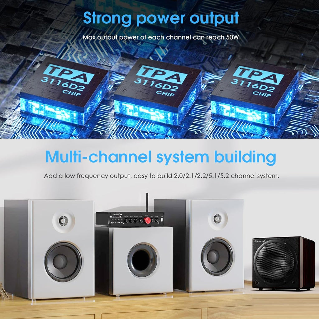 Nobsound HiFi 5.1 Channel Bluetooth Amplifier Stereo Home Theater Power Amp Subwoofer Amp