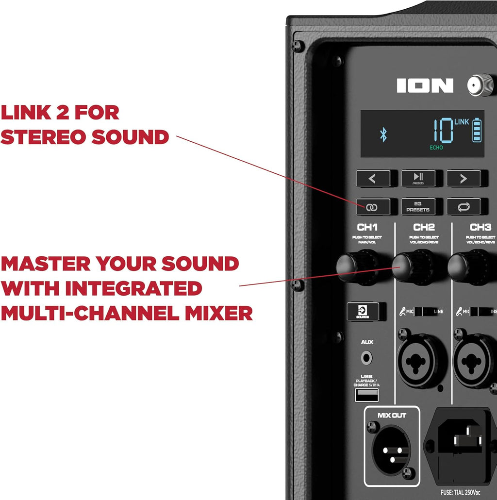 ION Audio Trouper 100 - Battery Powered Portable Bluetooth Speaker with Rechargeable Battery, Multi-Channel Mixer and FM Radio, 100W