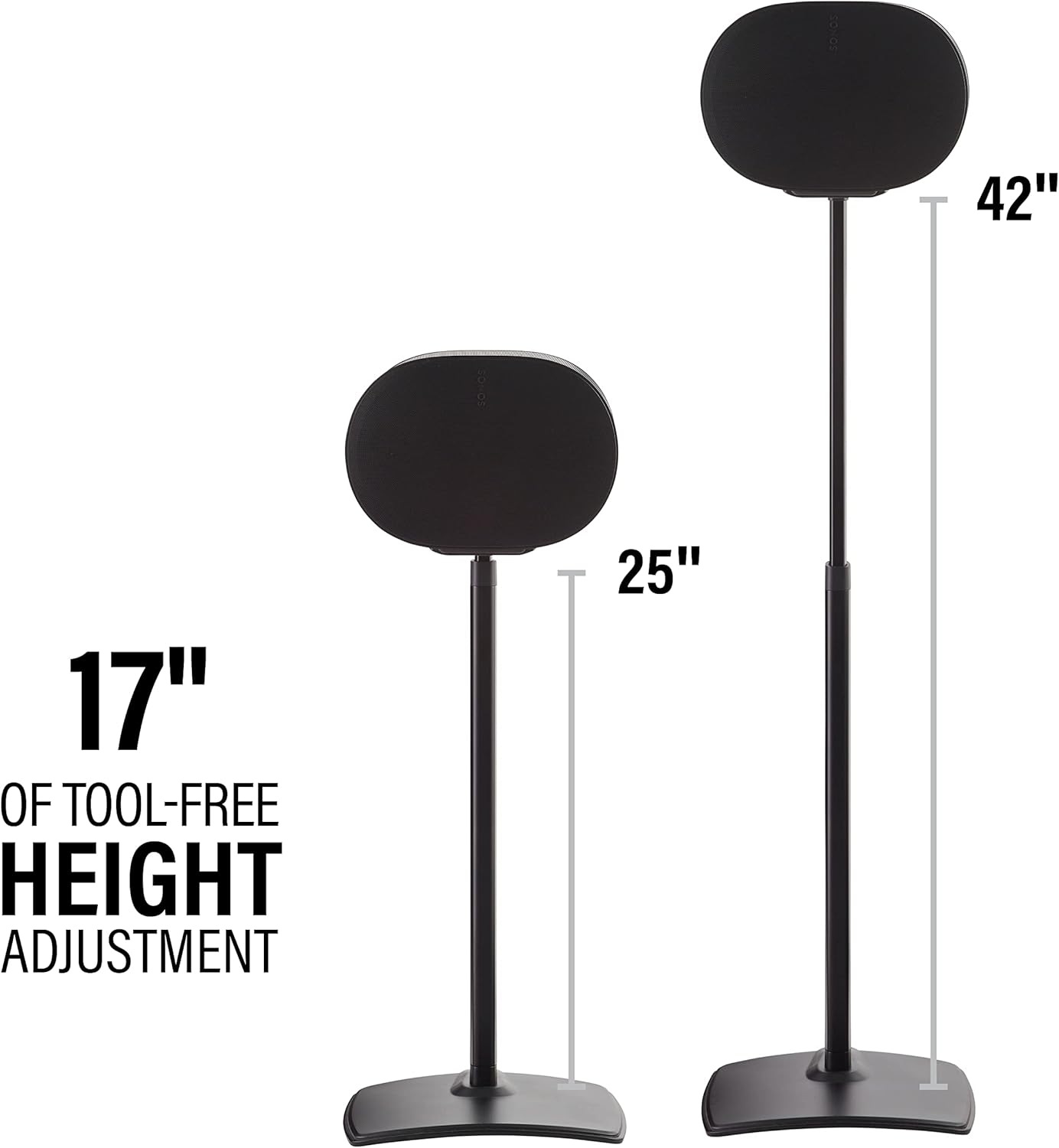 Sanus Height Adjustable Speaker Stands for Sonos Era 300™ - 17" Height Adjustment Sonos Stand Includes Carpet Spikes & Rubber Pads - Easy DIY Install Comes w/All Hardware - Black Pair