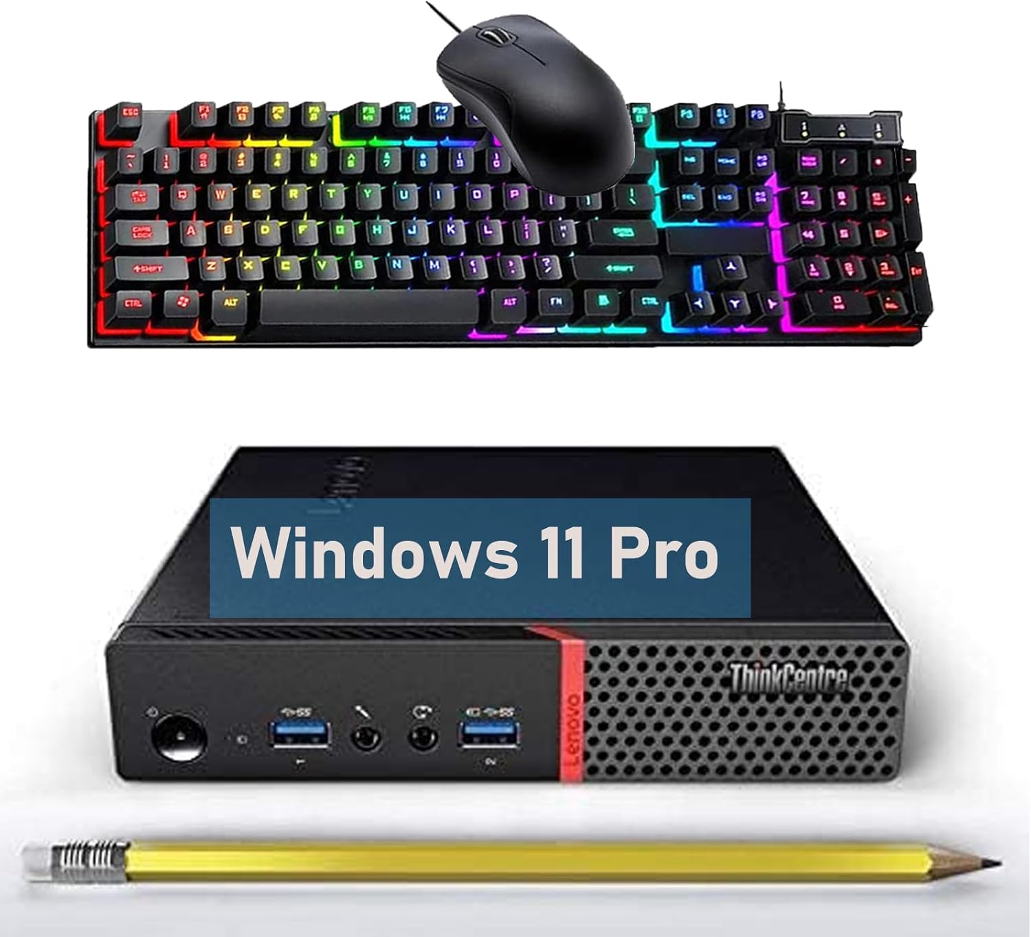 Lenovo ThinkCentre M900 Tiny Desktop PC, Intel Core i5-6500, 8GB RAM, 256GB SSD, Keyboard and Mouse, USB WiFi, USB Bluetooth, Windows 11 Professional (Renewed)
