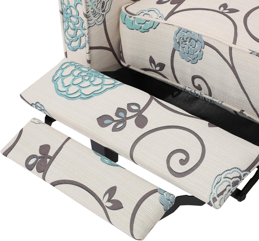 Christopher Knight Home Emmie Fabric Recliner (Set of 2), Light Beige with Blue Floral, Dark Brown