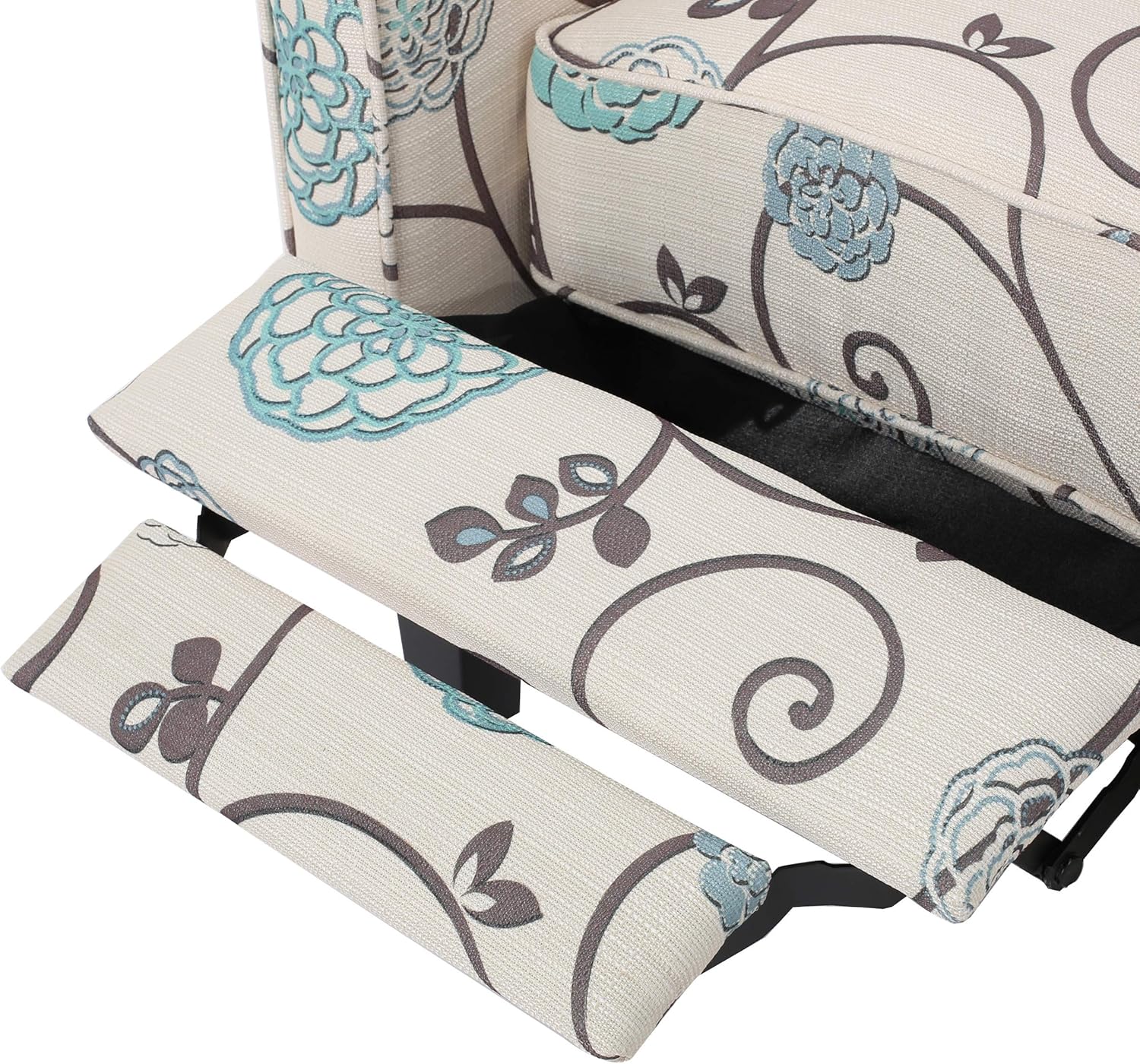 Christopher Knight Home Emmie Fabric Recliner (Set of 2), Light Beige with Blue Floral, Dark Brown