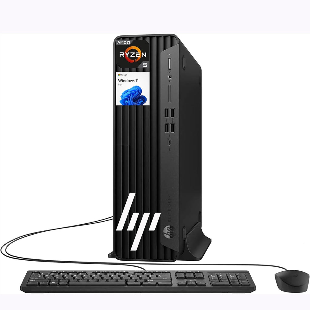 HP Desktop PC Elite SFF G9| 6-core 5GHz Ryzen-5 Processor(1.3 Times Faster Than Intel i7-1255U) | 16GB DDR5 RAM, 512GB SSD| WiFi| Bluetooth| HDMI, USB, RJ-45| Windows 11 Pro| Wired KB & Mouse