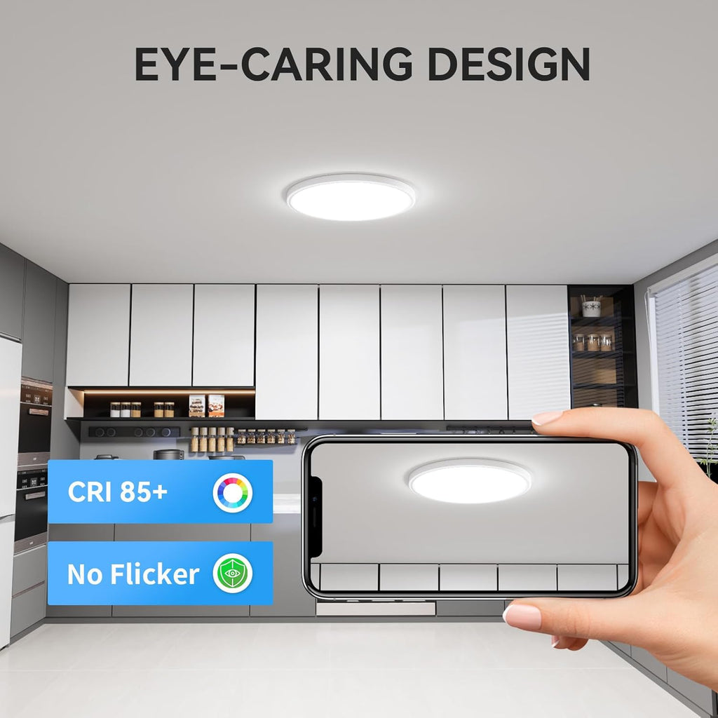 WKONCLDY 12Pack 3200lm LED Flush Mount Ceiling Light, Super Slim 12 inch Ceiling Light, 5000K LED Light for Bedroom, Living Room, Dining Room, Garage, Office, Warehouse