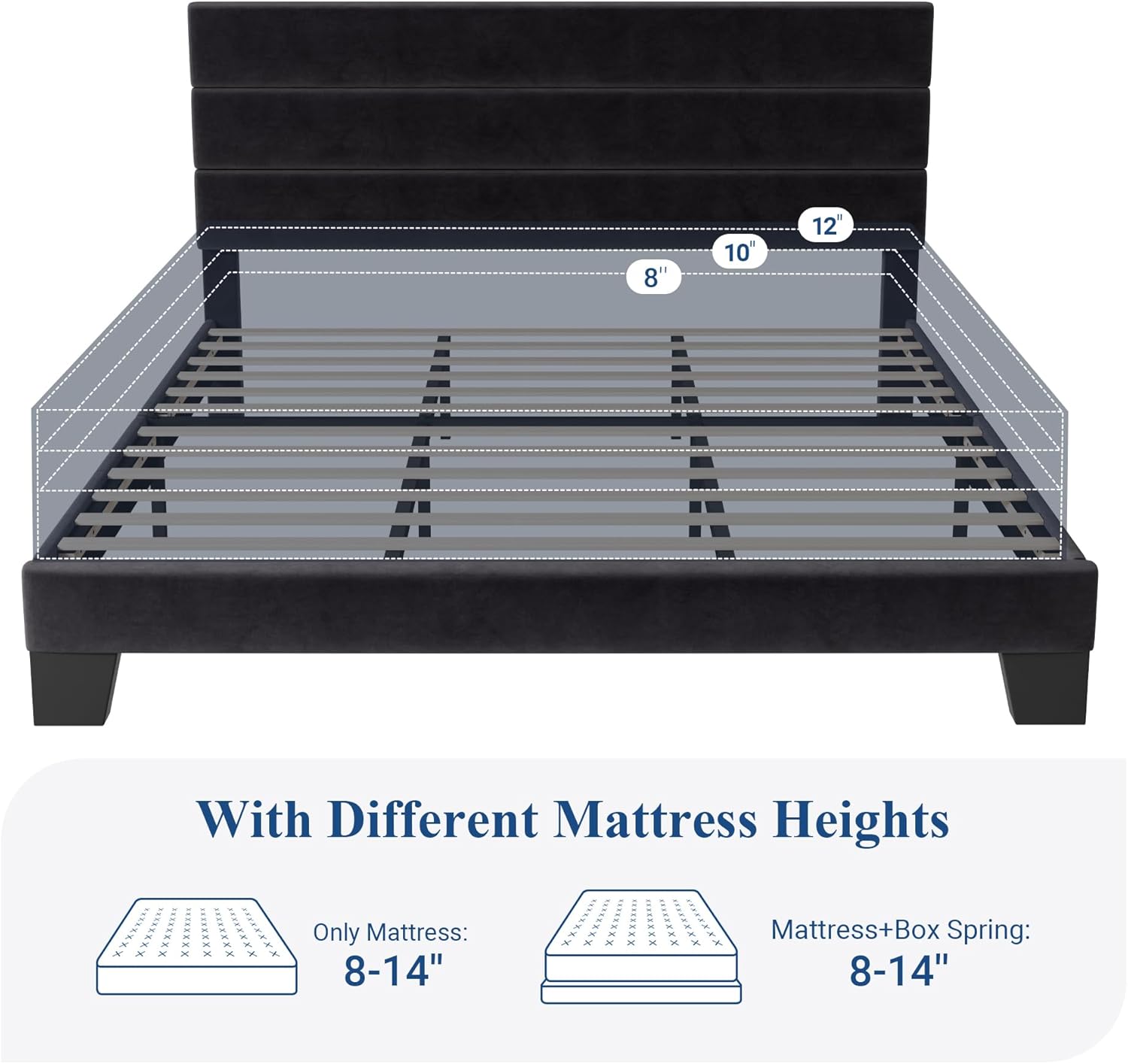 Allewie King Size Platform Bed Frame with Velvet Upholstered Headboard and Wooden Slats Support, Fully Upholstered Mattress Foundation/No Box Spring Needed/Easy Assembly, Black