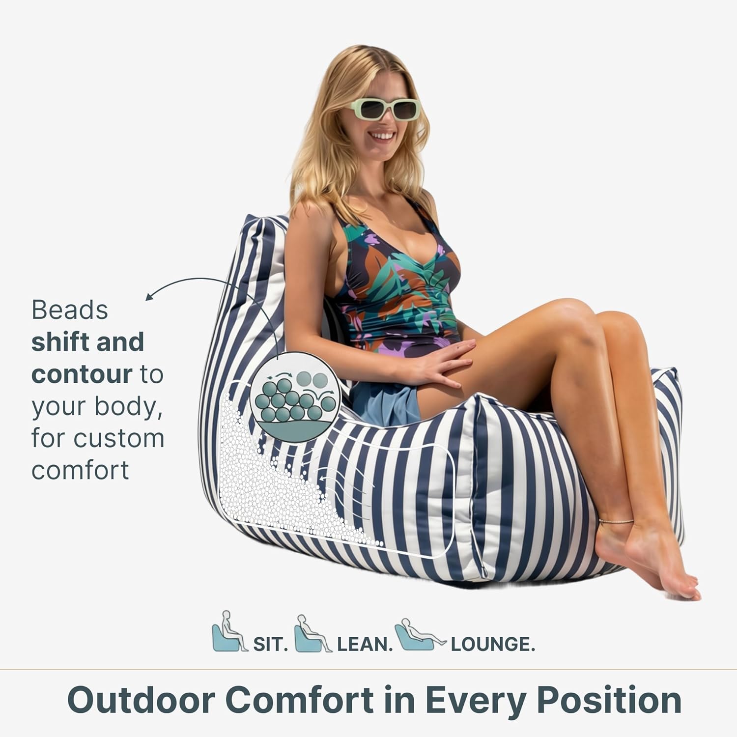 Jaxx Juniper Outdoor Bean Bag Patio Chair & Poolside Lounge, Navy Striped
