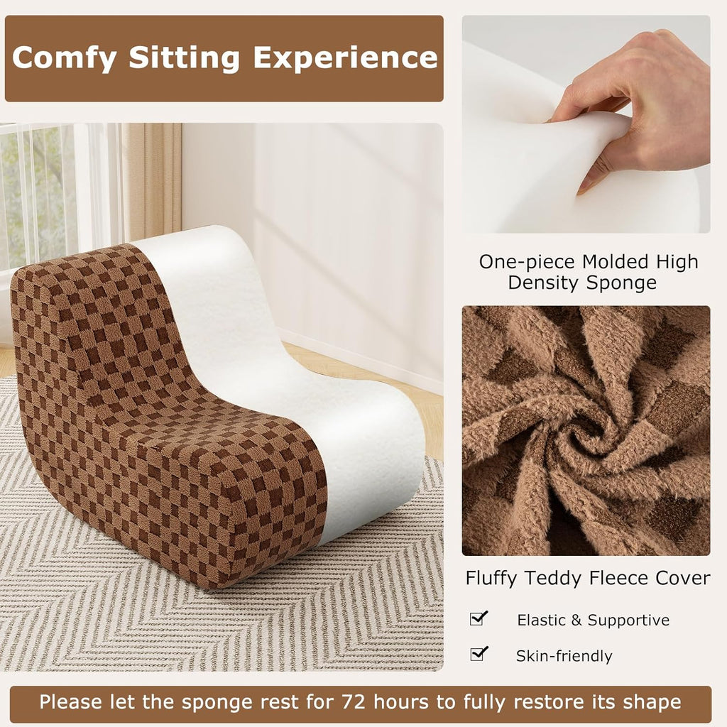 Giantex Bean Bag Chair with Ottoman, Comfy Lazy Sofa Chair with One-Piece Foam Filling, Washable Teddy Fleece Cover, Non-Slip Bottom, Floor Beanbag Sofa Bed with Footstool for for Living Room (Brown)