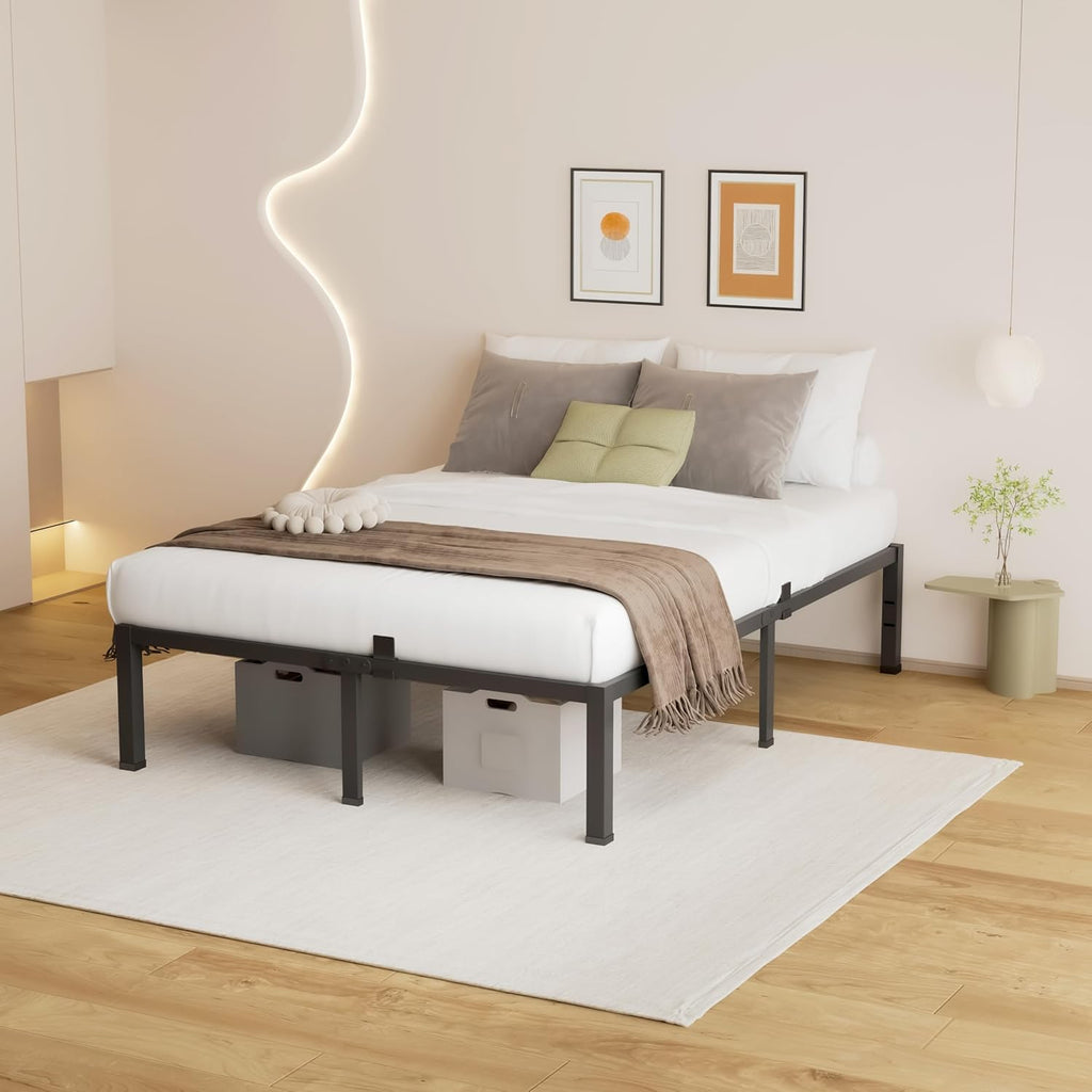 Superay 18 Inches Bed Frame Queen Size, Heavy Duty Metal Platform Bed Frame No Box Spring Needed, Easy Assembly, Noise Free Bedframes with Mattress Slide Stopper