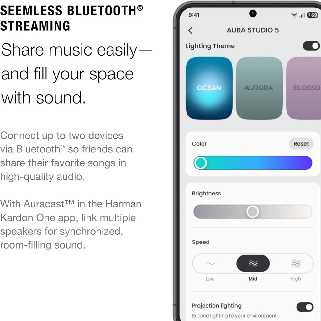 Harman Kardon Aura Studio 5 - Bluetooth Home Speaker - Constant Sound Field with 3-Way Speaker & 360-Degree Lighting - Music Streaming & Auracast Multi-Speaker Connection