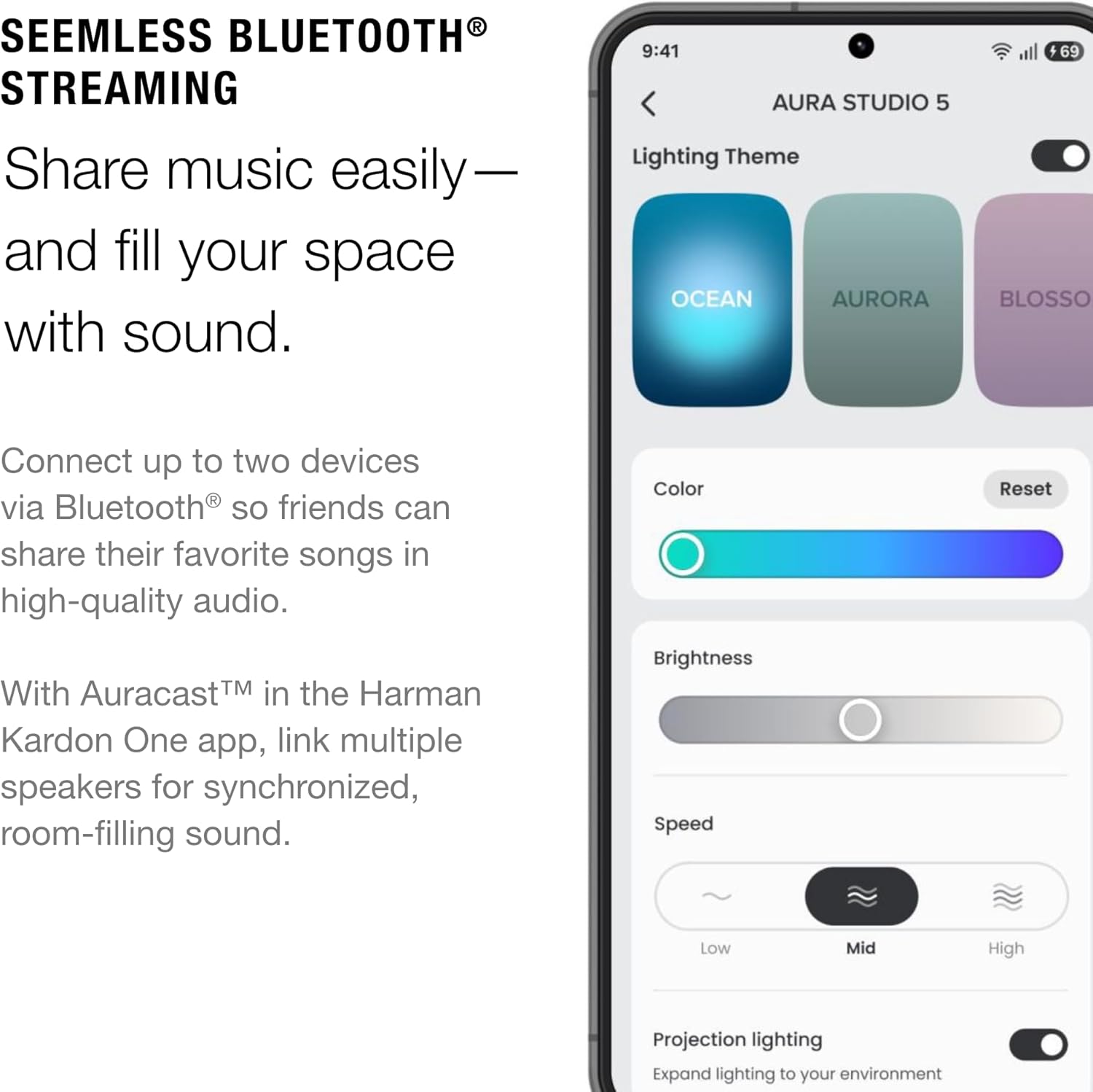 Harman Kardon Aura Studio 5 - Bluetooth Home Speaker - Constant Sound Field with 3-Way Speaker & 360-Degree Lighting - Music Streaming & Auracast Multi-Speaker Connection