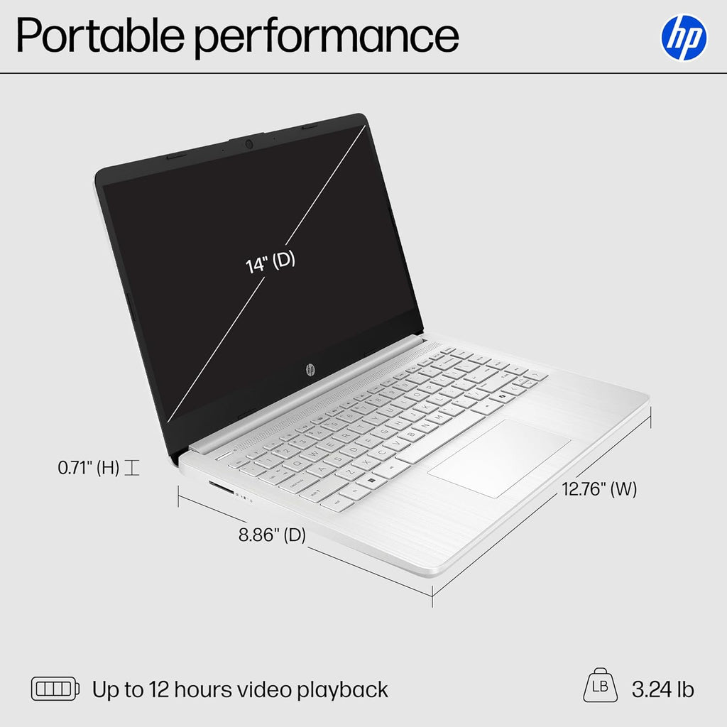 HP 14 inch Laptop, HD Display, Intel Celeron N4500, 4 GB RAM, 64 GB eMMC, Intel UHD Graphics, Windows 11 Home in S Mode, Natural Silver, 14-dq3500nr