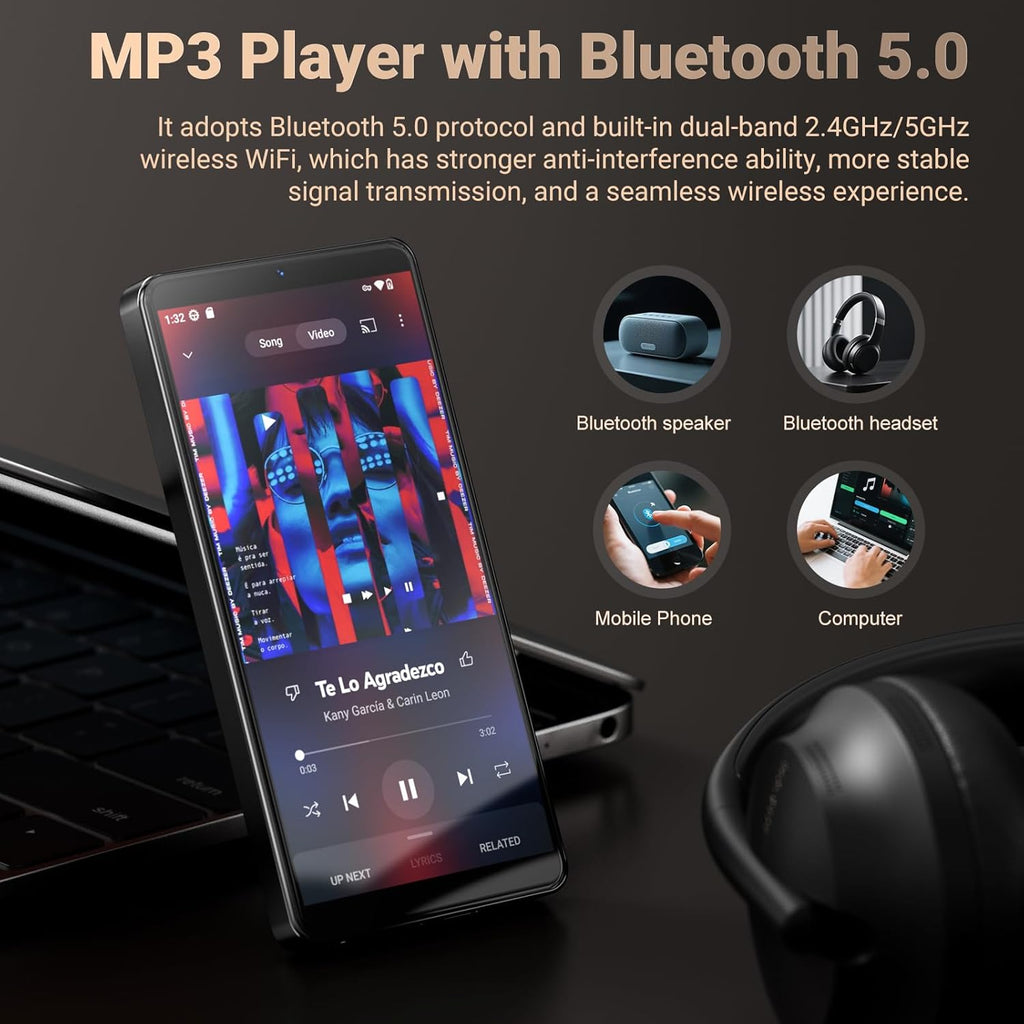 Oilsky 128GB MP3 Player with Bluetooth and WiFi, Android 13.0, 5.5" HD Touchscreen, 13MP Camera, Preloaded Spotify, Pandora, 1TB Expandable & Parental Controls