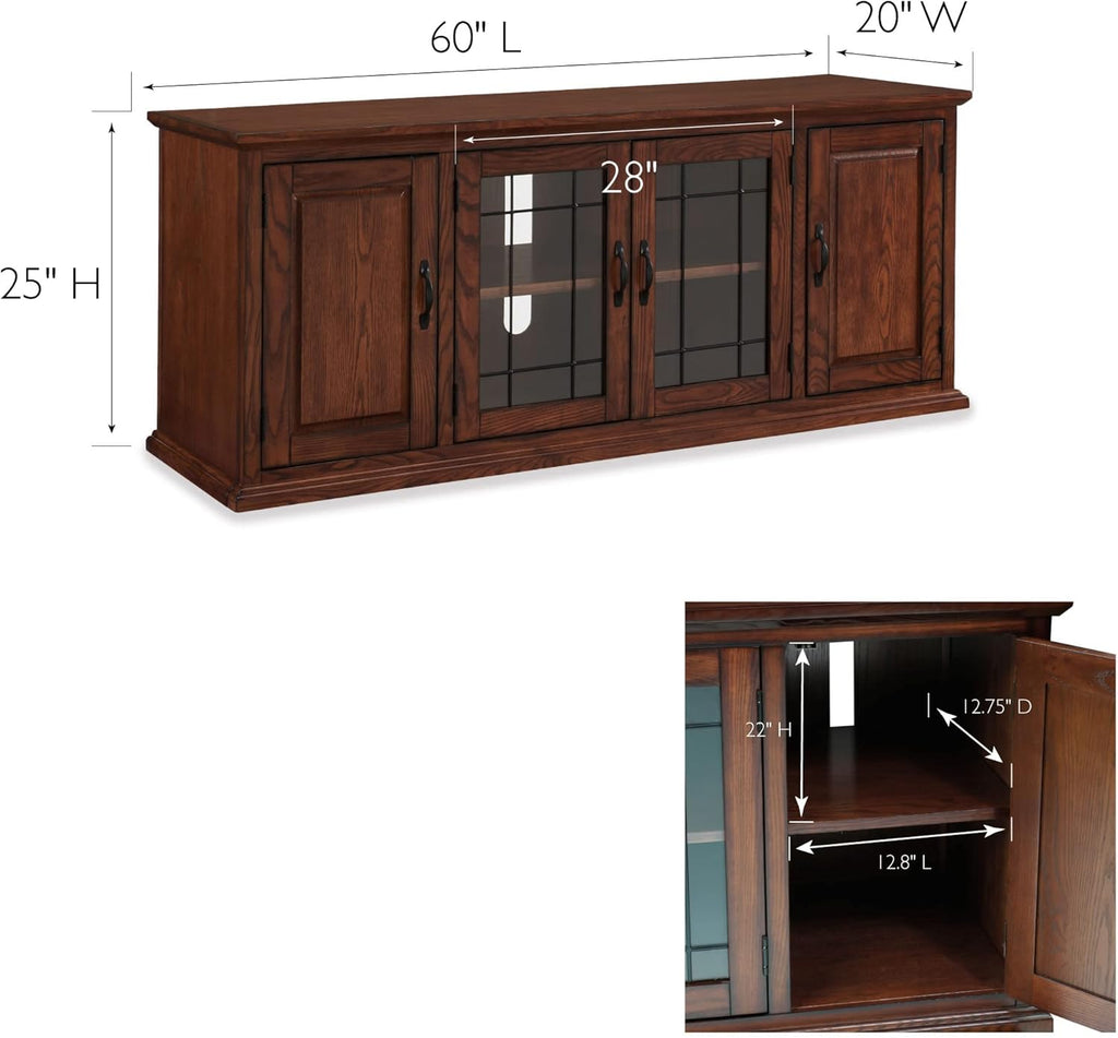 Leick Home 80360 Leaded Glass TV Stand For 65" TV's, Burnished Oak