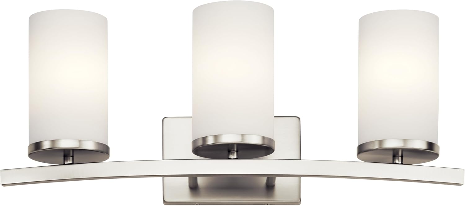 Kichler Crosby 23" Vanity Light in Brushed Nickel, 3-Light Contemporary Bathroom Light with Satin Etched Cased Opal Glass, (23" L x 8.75" H), 45497NI